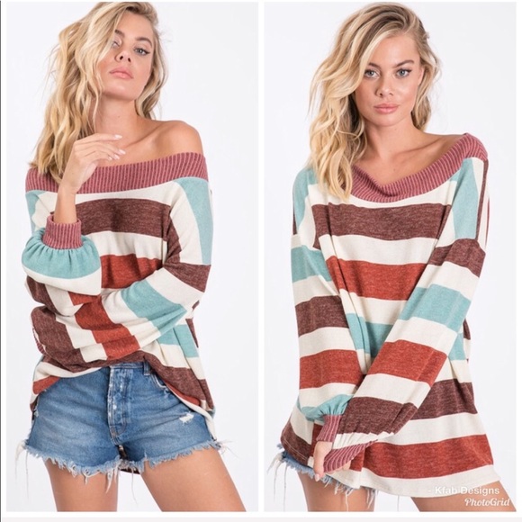 ❤️LAST 2 Wide Neck Multi Stripe Relaxed Fit Tunic! - Picture 4 of 8
